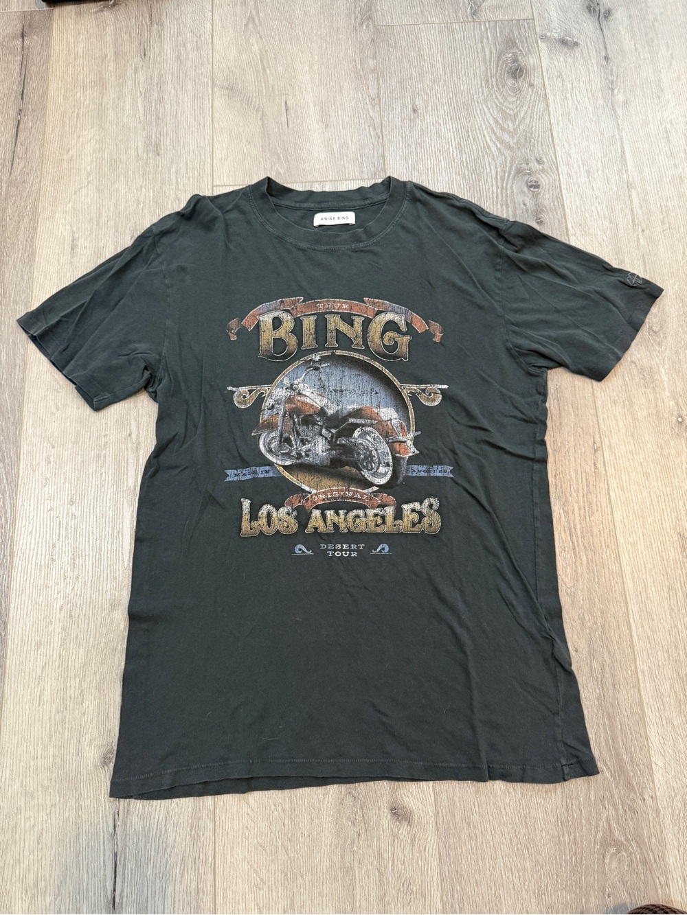 Anine Bing Dark Grey Lili Graphic Los Angeles Vintage Motorcycle Tee - Picture 4 of 5